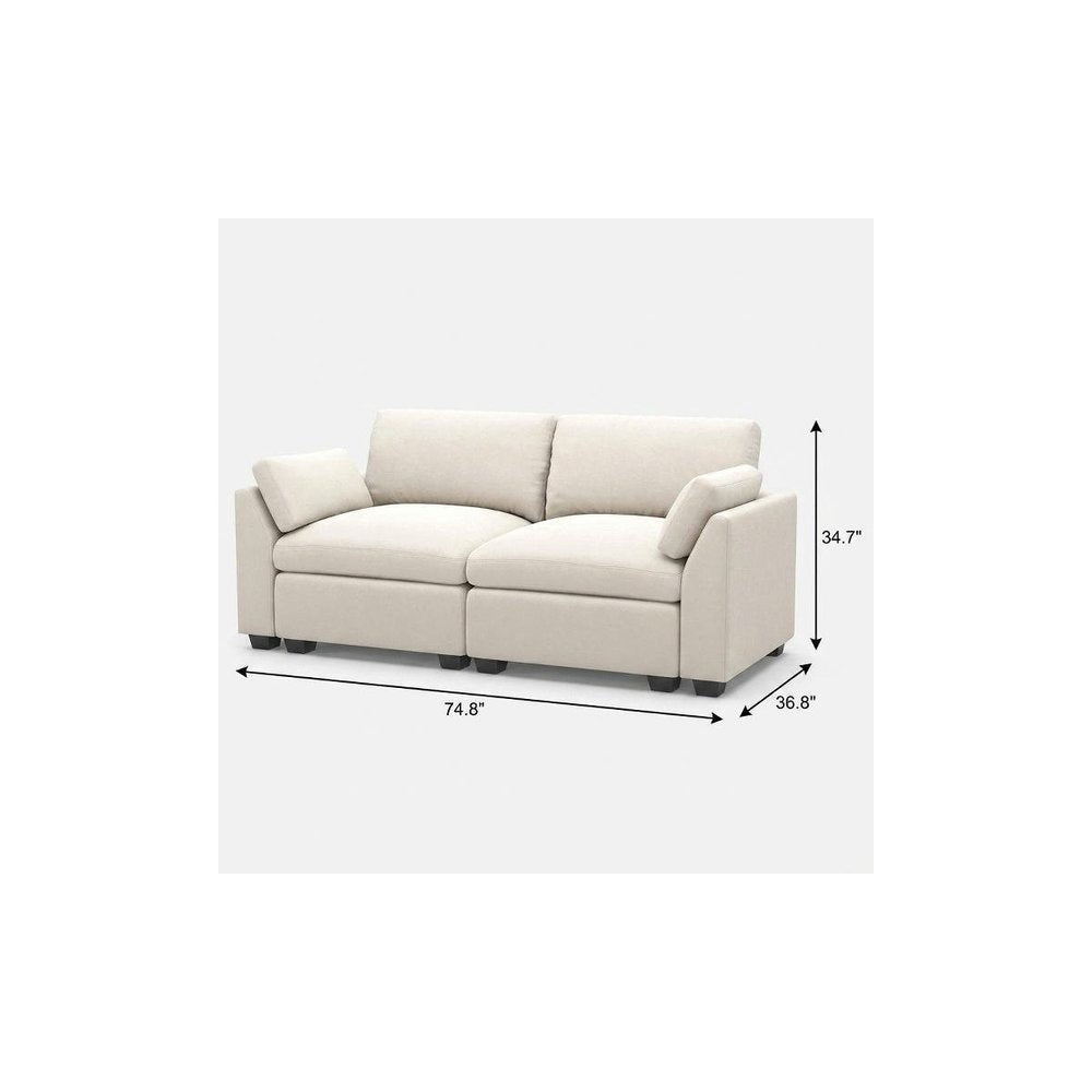 Beige and Black Velvet Modular Loveseat - 75-inch