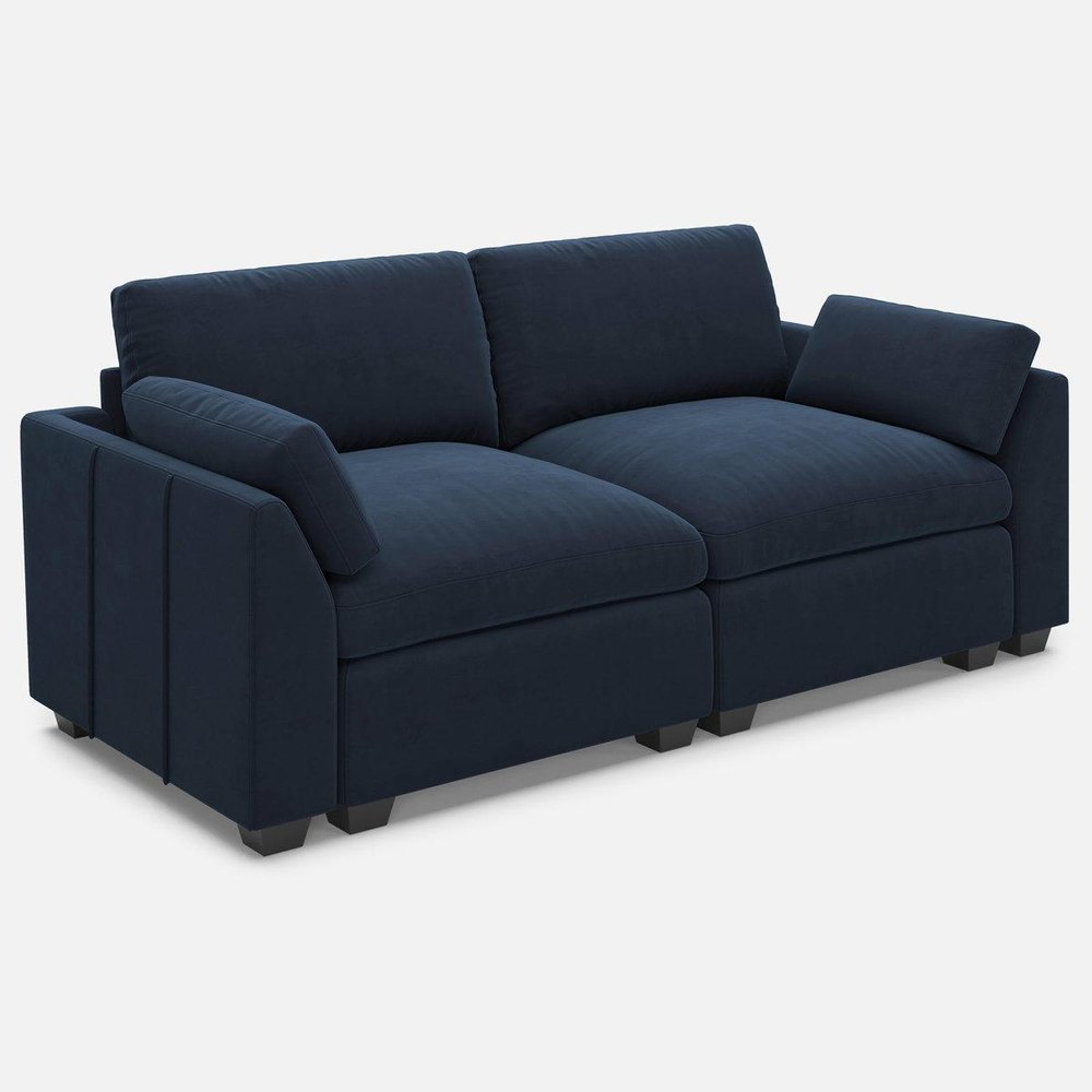 Blue and Black Velvet Modular Loveseat - 75-inch