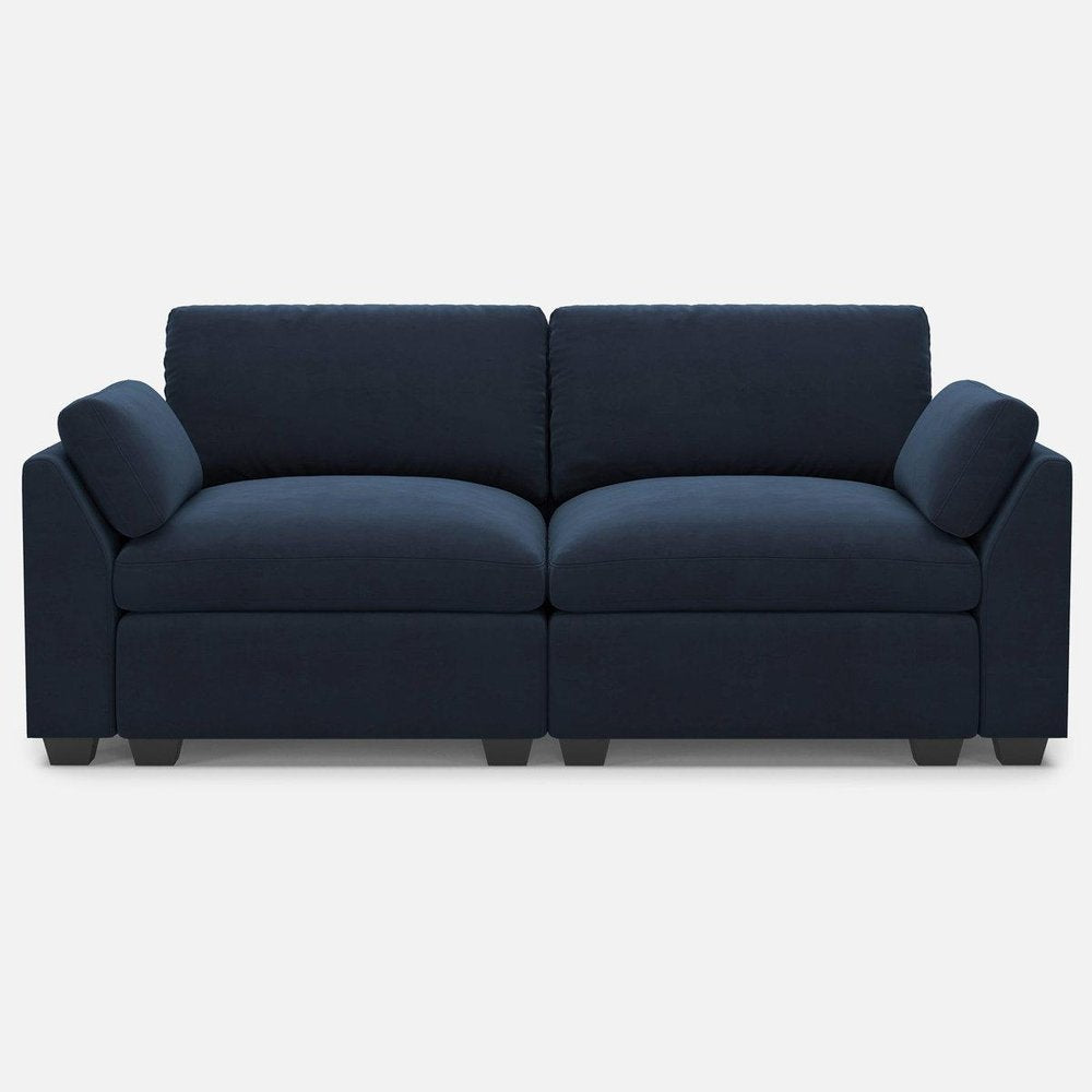 Blue and Black Velvet Modular Loveseat - 75-inch