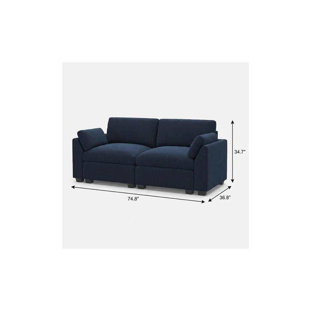Blue and Black Velvet Modular Loveseat - 75-inch