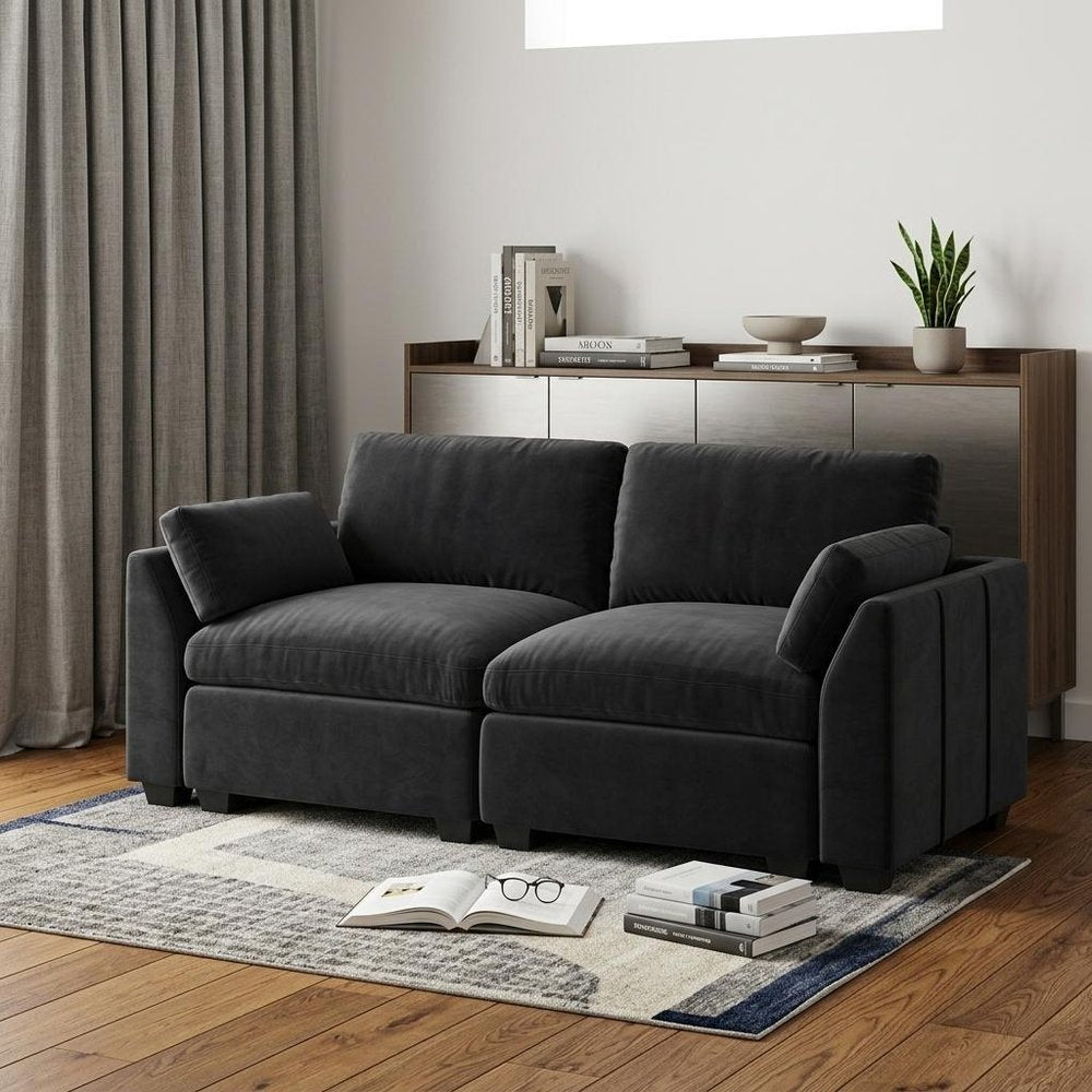 Black Velvet Modular Loveseat - 75-inch