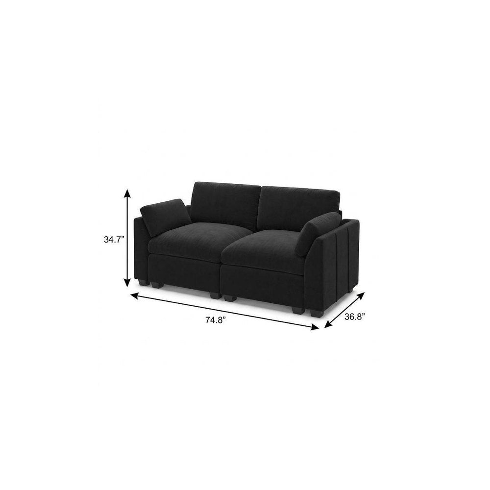 Black Velvet Modular Loveseat - 75-inch