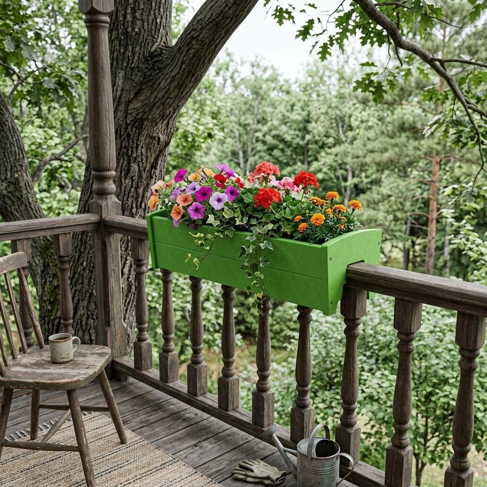 Black Heavy Duty Plastic Rectangular Railing Planter - 8 X 24-inch