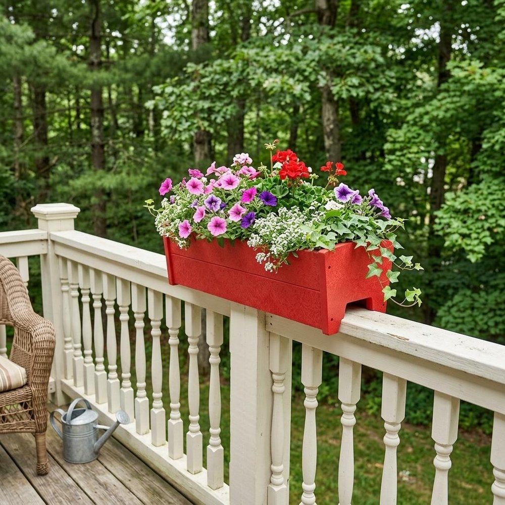 Black Heavy Duty Plastic Rectangular Railing Planter - 8 X 24-inch