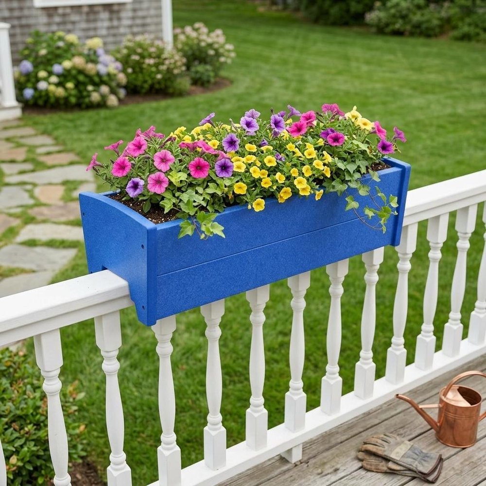 Black Heavy Duty Plastic Rectangular Railing Planter - 8 X 24-inch