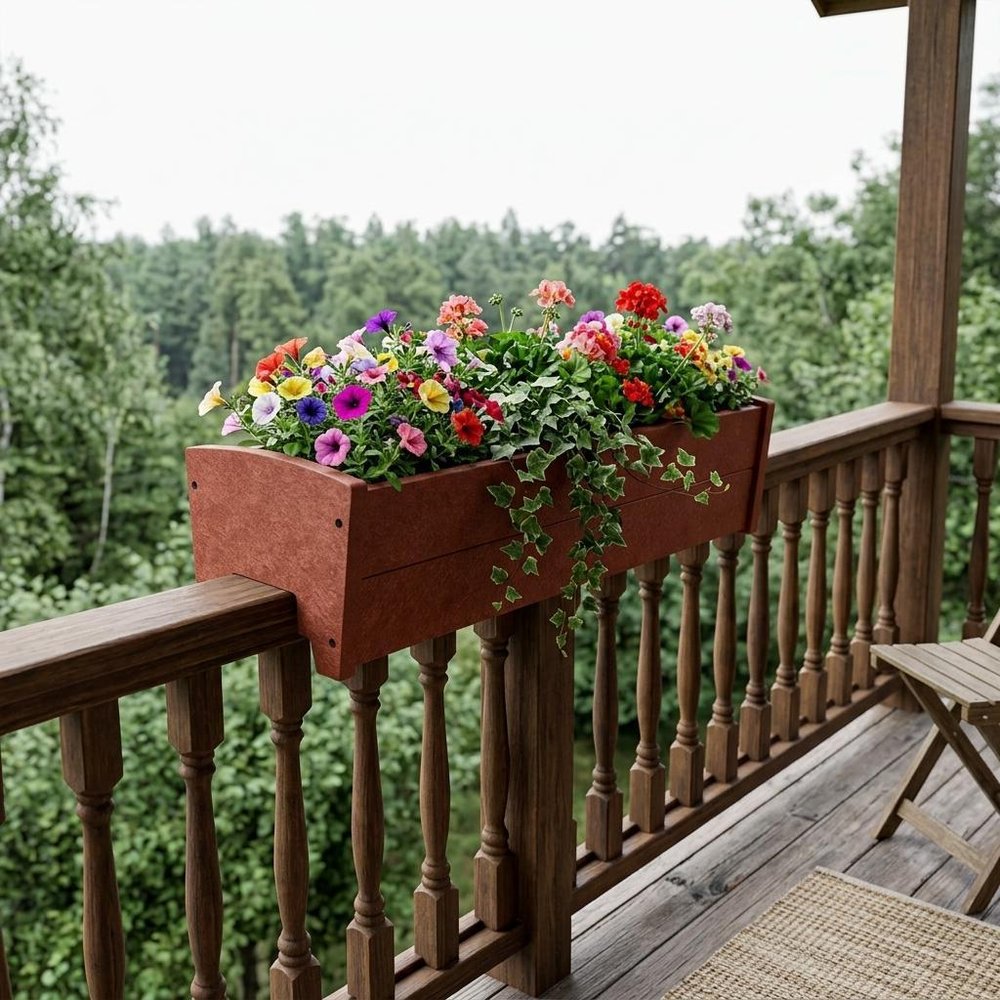 Black Heavy Duty Plastic Rectangular Railing Planter - 8 X 24-inch