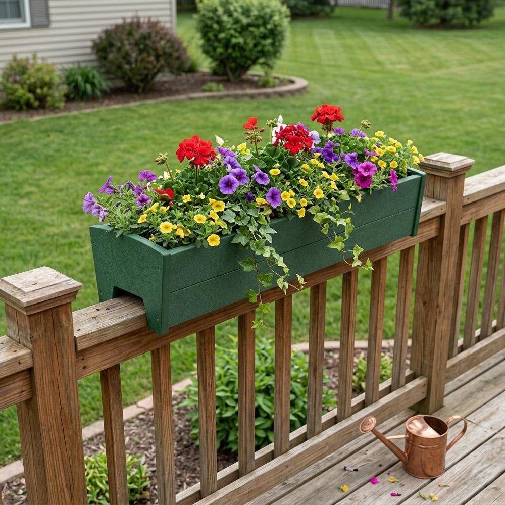 White Heavy Duty Plastic Rectangular Railing Planter - 8 X 36-inch