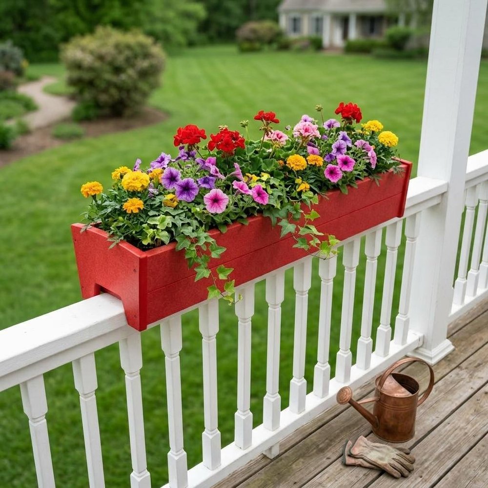 White Heavy Duty Plastic Rectangular Railing Planter - 8 X 36-inch