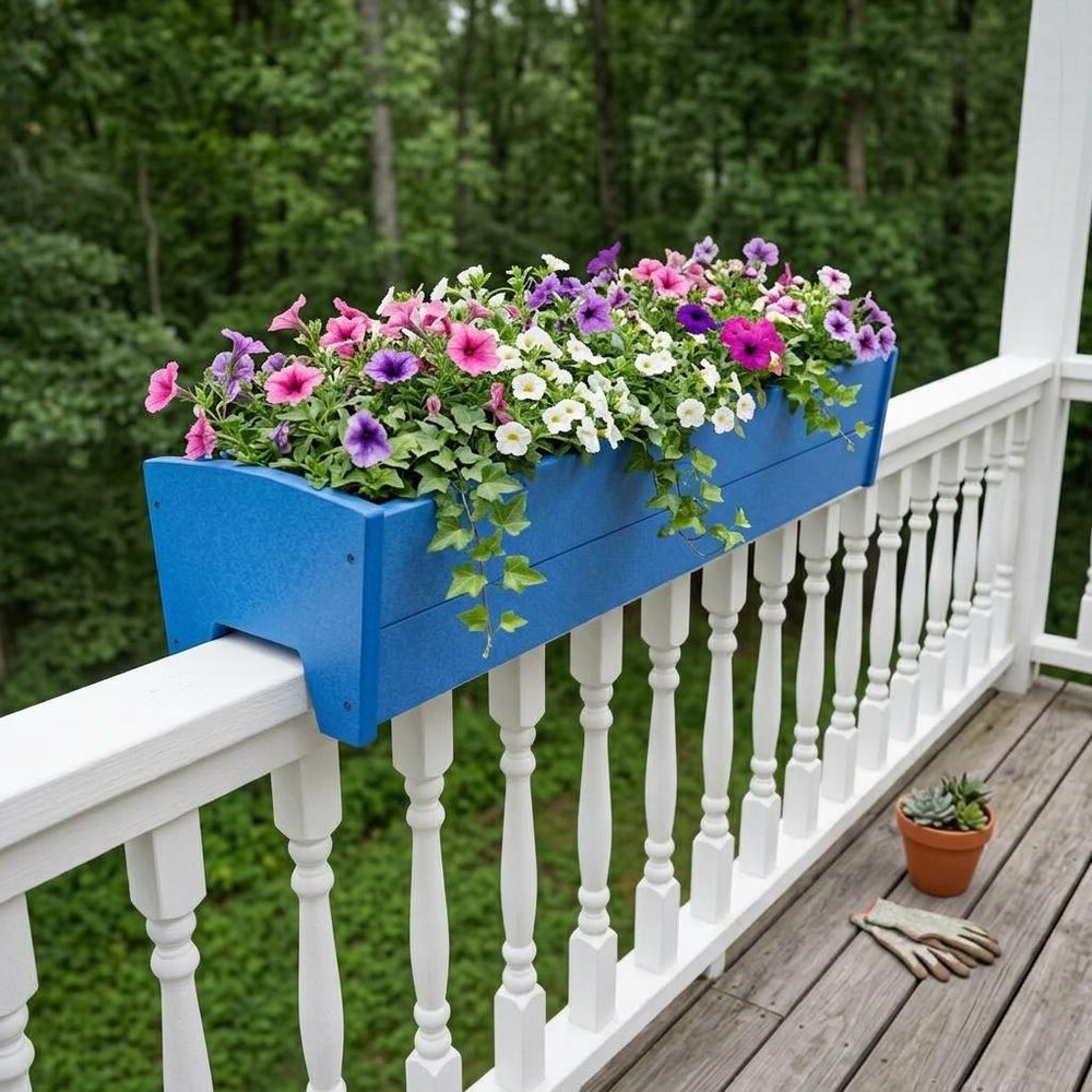 White Heavy Duty Plastic Rectangular Railing Planter - 8 X 36-inch