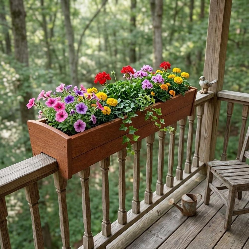 White Heavy Duty Plastic Rectangular Railing Planter - 8 X 36-inch