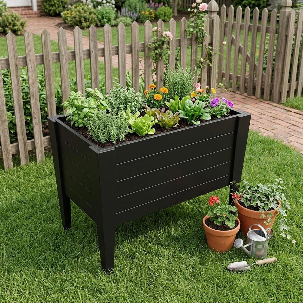 Black Heavy Duty Plastic Rectangular Raised Garden Bed - 30 X 36-inch