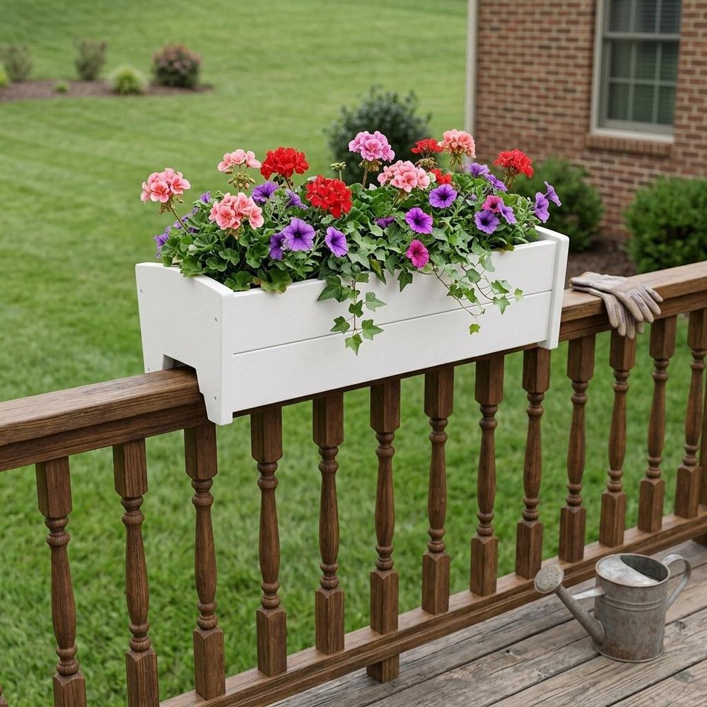 Black Heavy Duty Plastic Rectangular Railing Planter - 8 X 24-inch