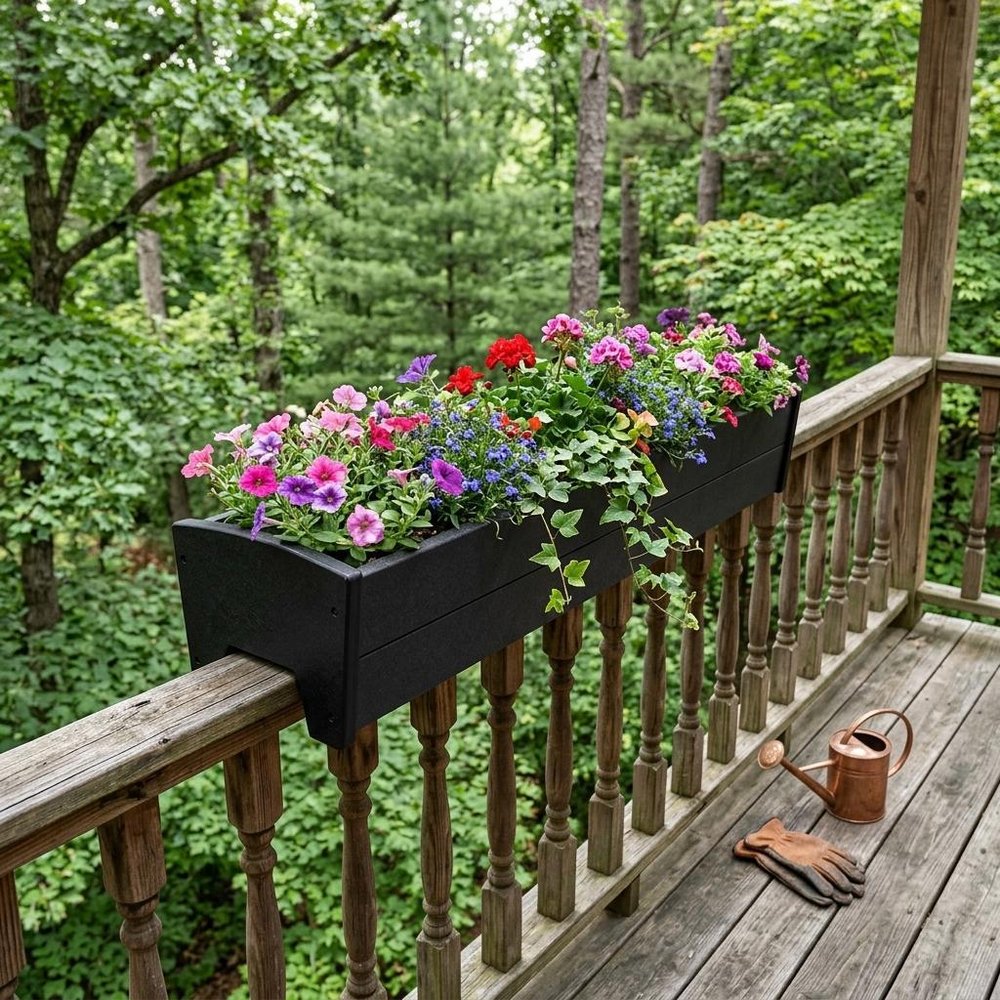 White Heavy Duty Plastic Rectangular Railing Planter - 8 X 36-inch