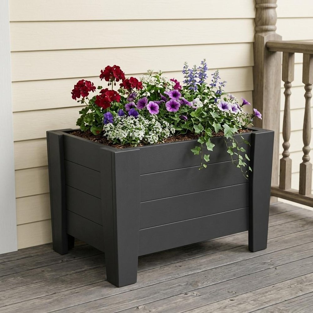 Black Heavy Duty Plastic Square Planter Box - 20 X 24-inch