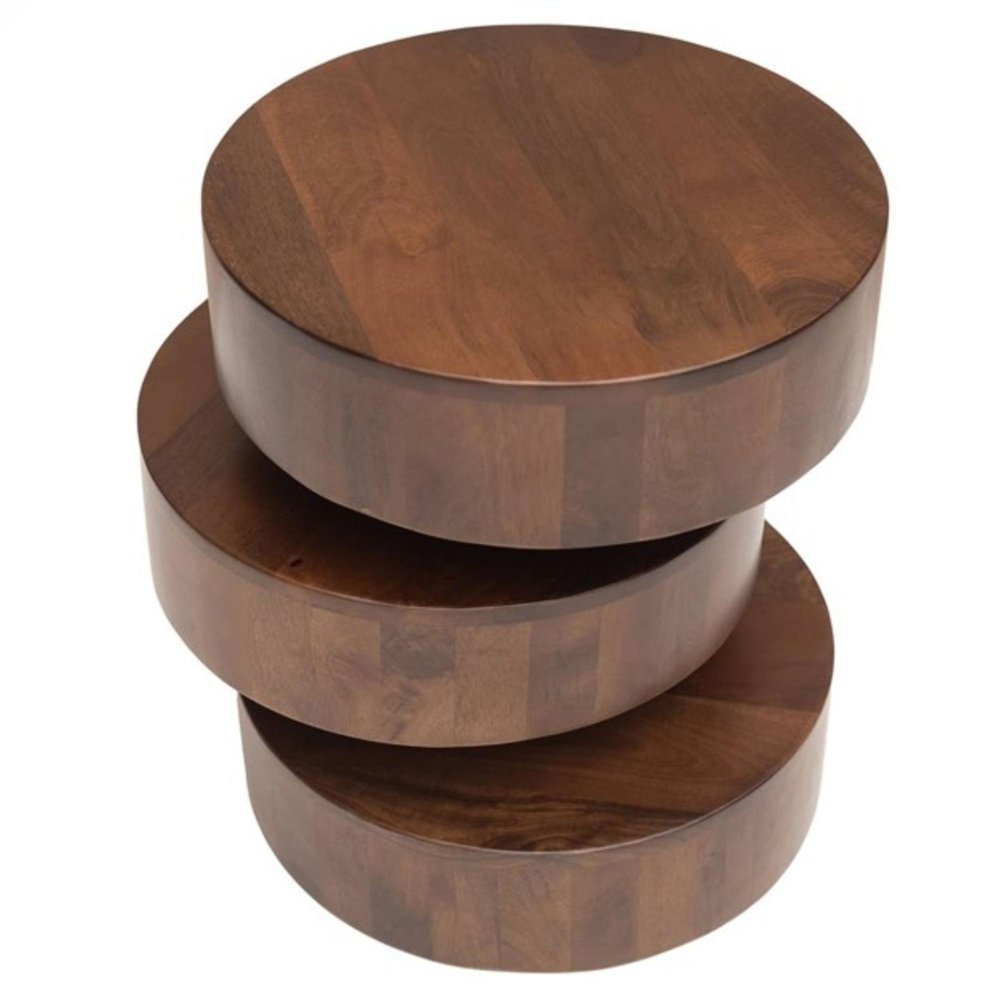 Brown Solid Wood Round Drum End Table - 21-inch