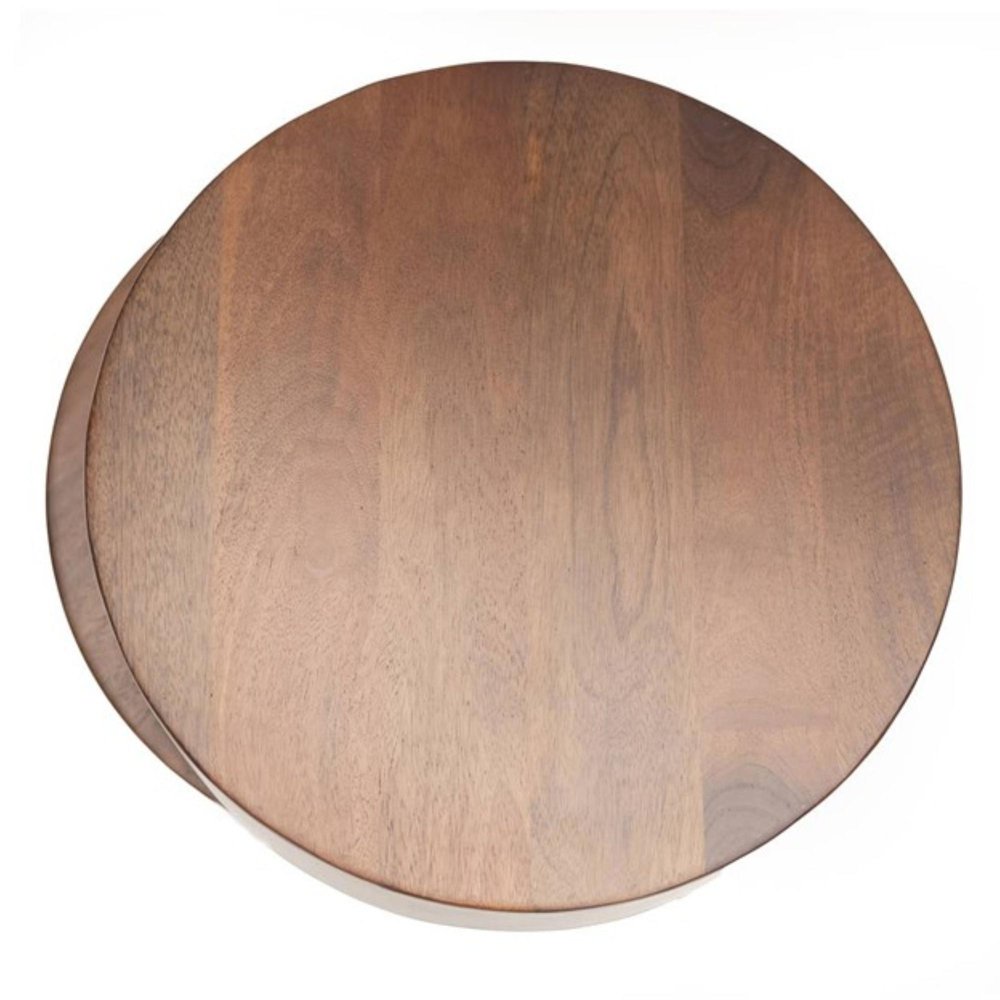 Brown Solid Wood Round Drum End Table - 21-inch