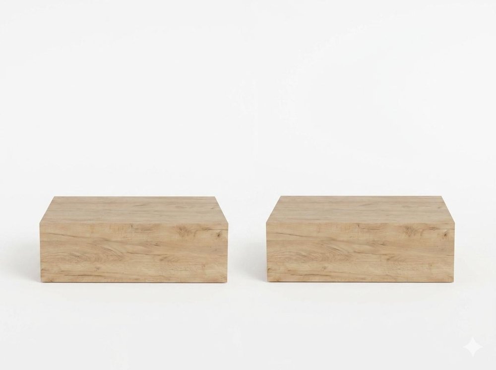 Set of Two 16 Natural and Oak Wood One Drawer Floating Nightstand