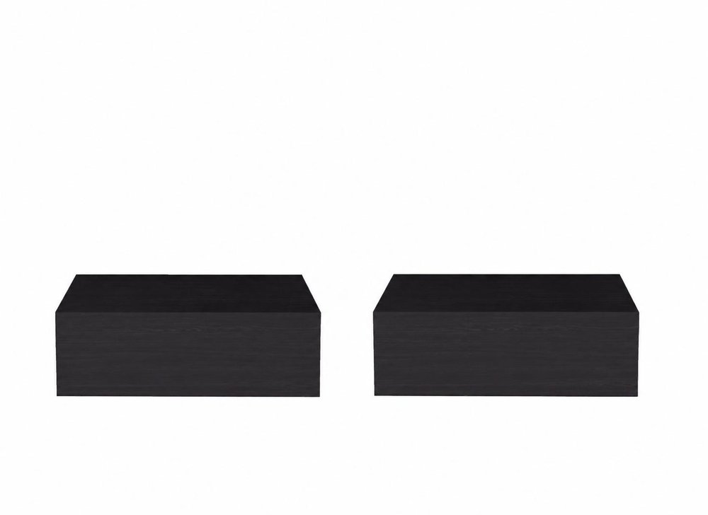Set of Two 16 Black Wood One Drawer Floating Nightstand