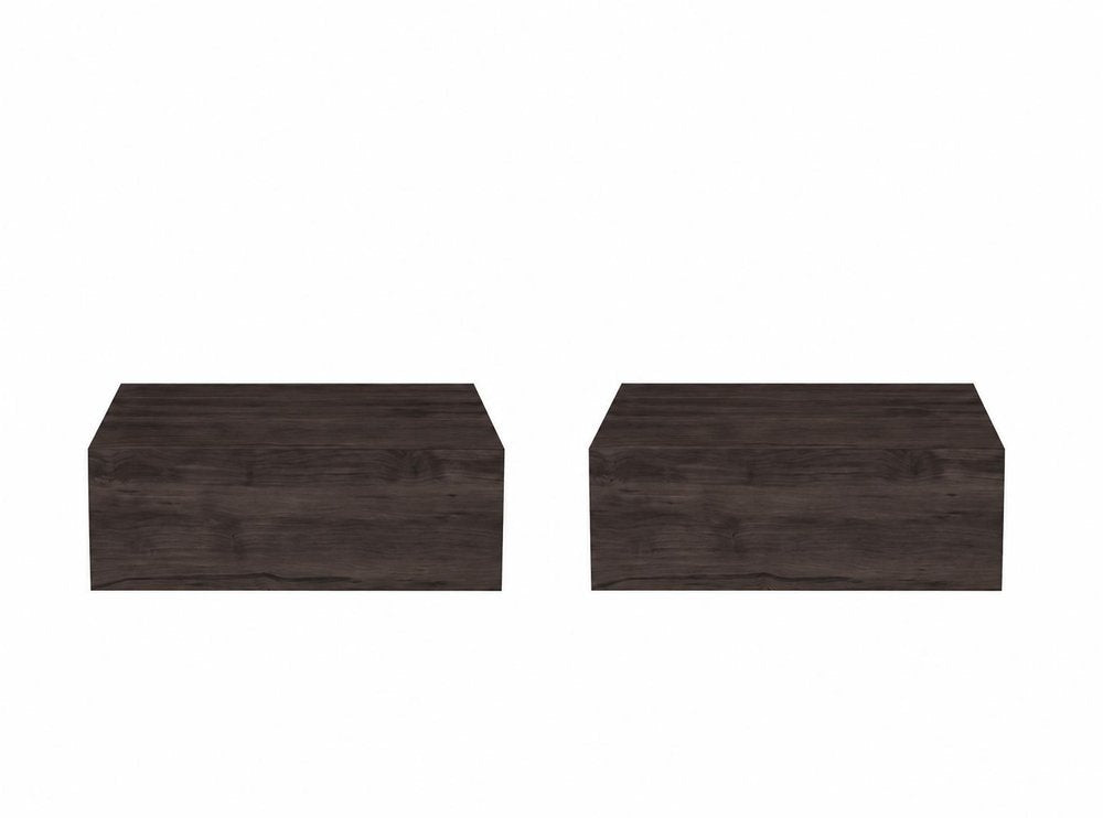 Set of Two 16 Dark Brown Wood One Drawer Floating Nightstand