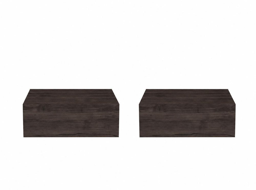 Set of Two 16 Dark Brown Wood One Drawer Floating Nightstand