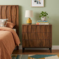 Walnut Wood Ribbed Texture Three Drawer Nightstand - 26-inch