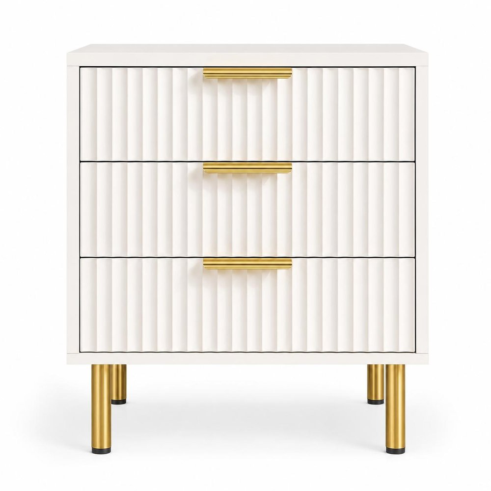 Oak Wood Ribbed Texture Three Drawer Nightstand - 24-inch