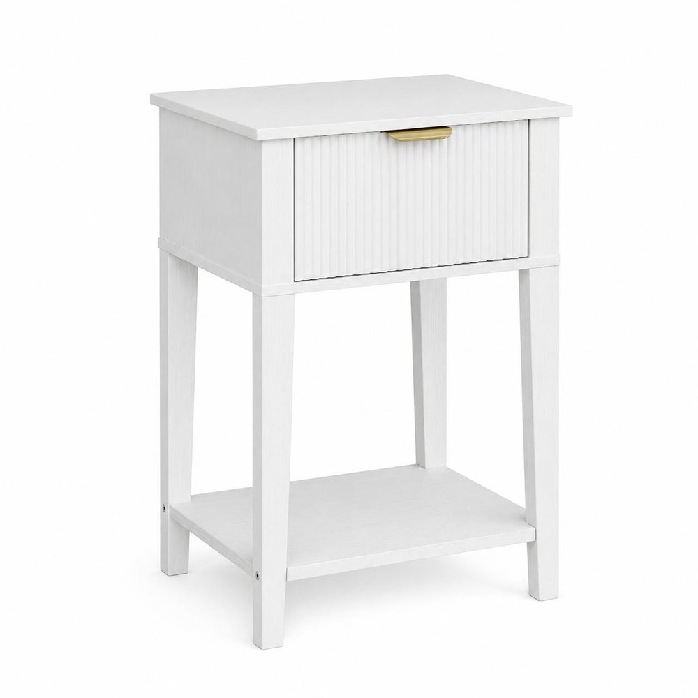 White Wood Ribbed Texture One Drawer Nightstand - 23-inch