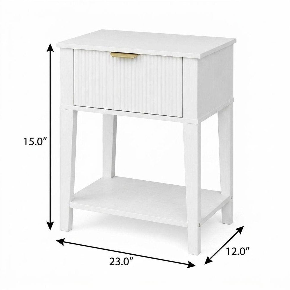 White Wood Ribbed Texture One Drawer Nightstand - 23-inch