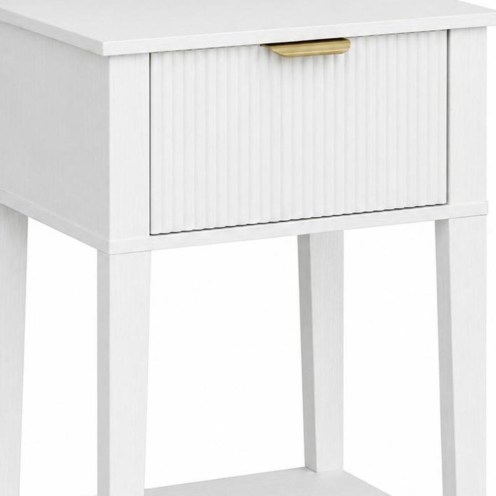 White Wood Ribbed Texture One Drawer Nightstand - 23-inch