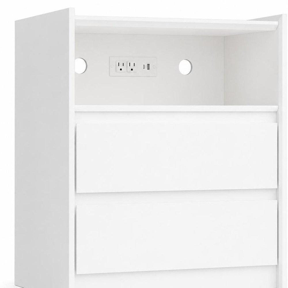 White Wood Two Drawer Nightstand with USB Port and Integrated Tech - 24-inch
