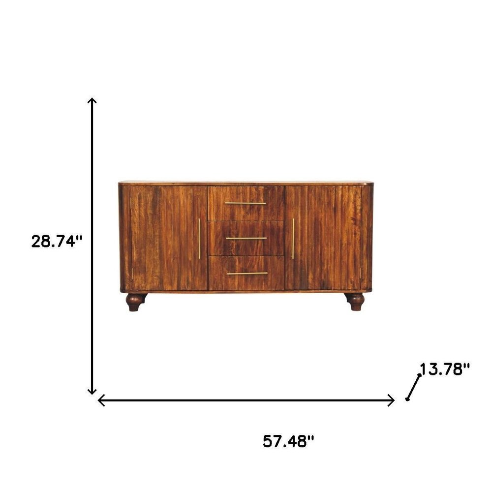 Brown Solid Wood Three Drawer Sideboard - 57-inch