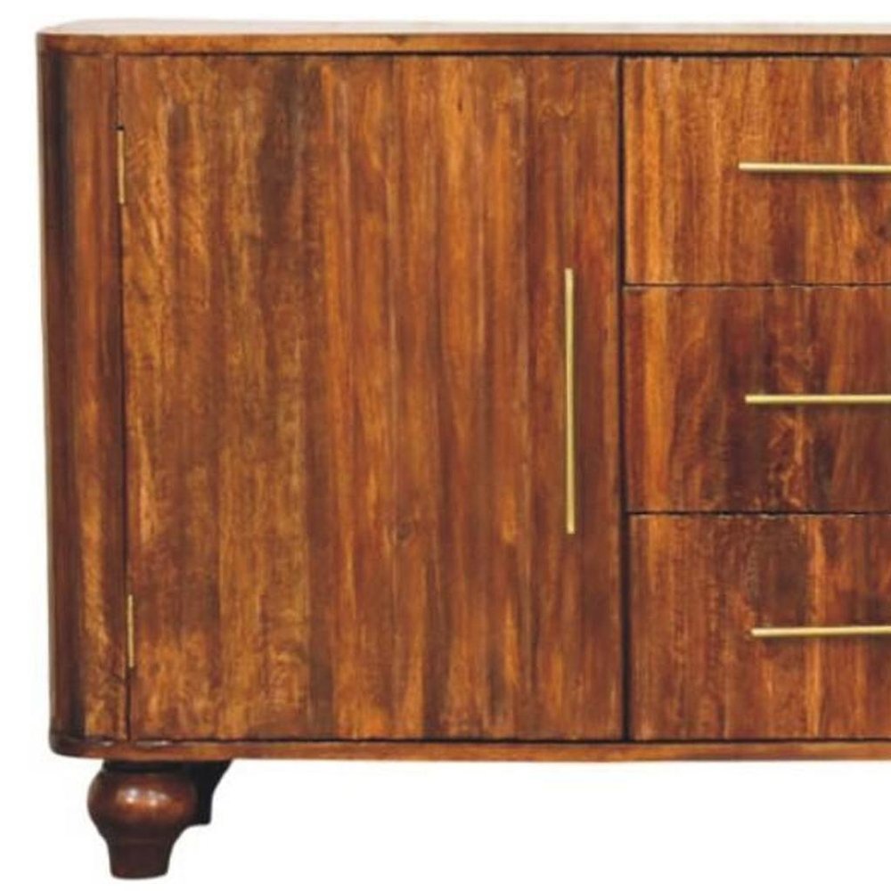 Brown Solid Wood Three Drawer Sideboard - 57-inch