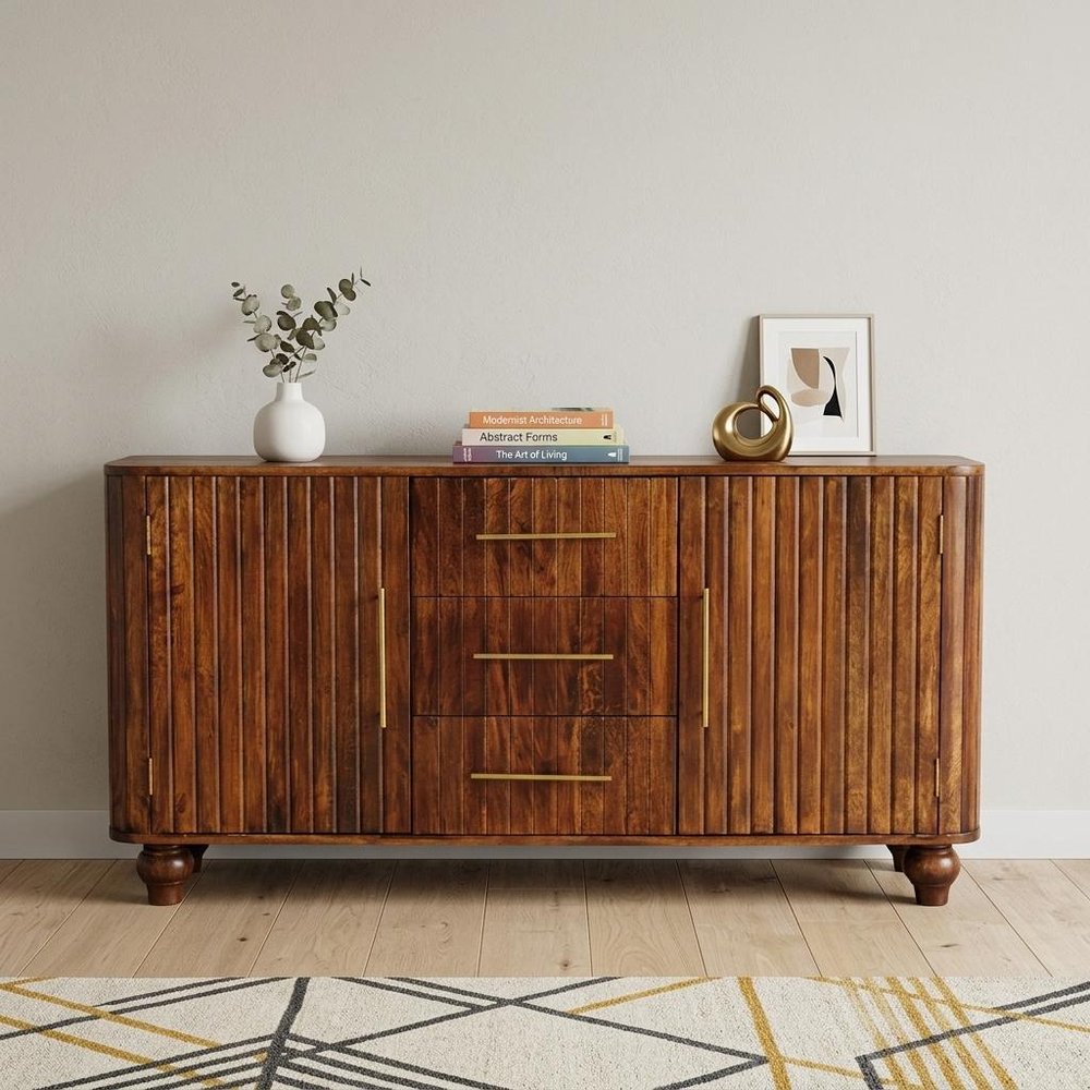 Brown Solid Wood Three Drawer Sideboard - 57-inch
