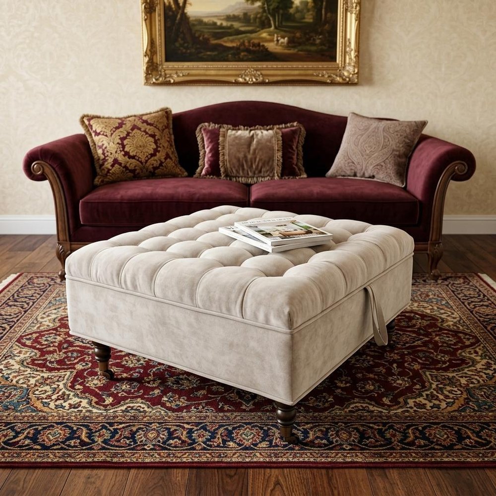 Gray and Black Rolling Chenille Tufted Storage Ottoman - 34-inch