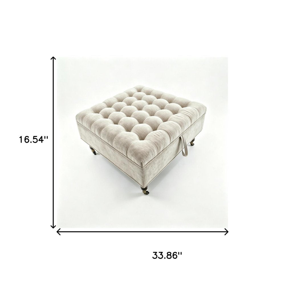 Gray and Black Rolling Chenille Tufted Storage Ottoman - 34-inch