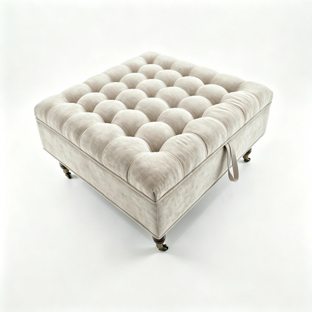 Gray and Black Rolling Chenille Tufted Storage Ottoman - 34-inch
