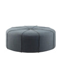 Slate Blue and Black Cotton Blend and Linen Blend Tufted Oval Cocktail Ottoman