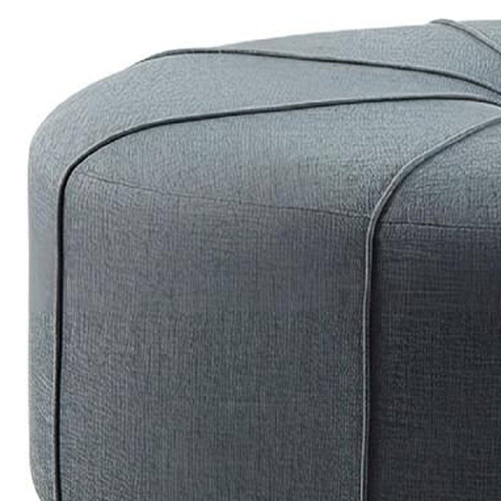 Slate Blue and Black Cotton Blend and Linen Blend Tufted Oval Cocktail Ottoman