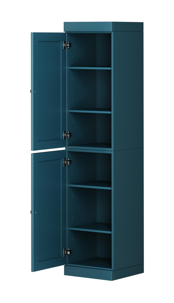 Teal Blue Solid Wood Two Door Pantry or Storage Closet - 72-inch