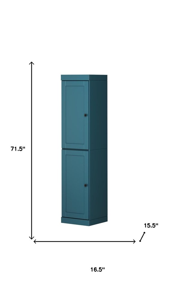 Teal Blue Solid Wood Two Door Pantry or Storage Closet - 72-inch