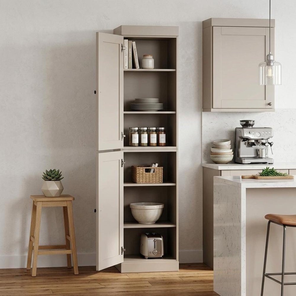 Beige Solid Wood Two Door Pantry or Storage Closet - 72-inch
