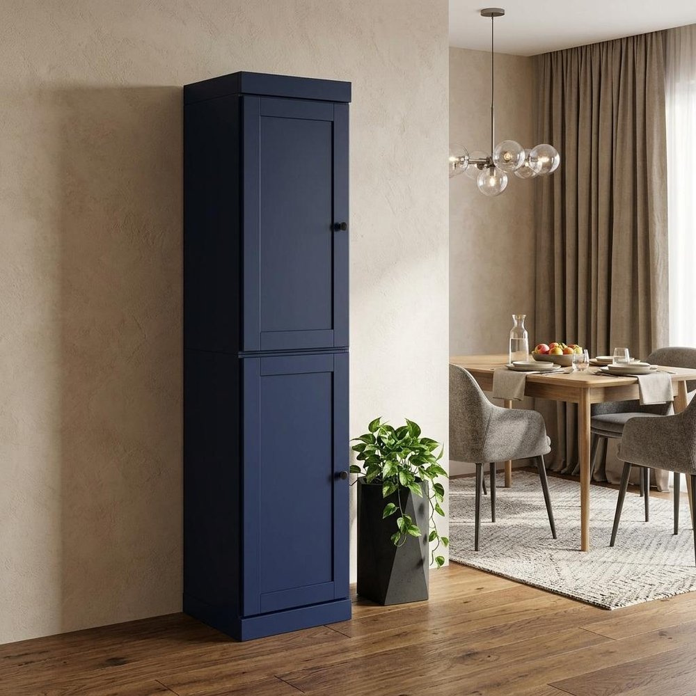 Navy Blue Solid Wood Two Door Pantry or Storage Closet - 72-inch