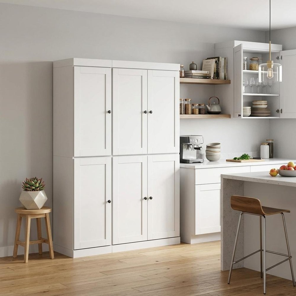 White Solid Wood 8 Pantry or Storage Closet - 72-inch