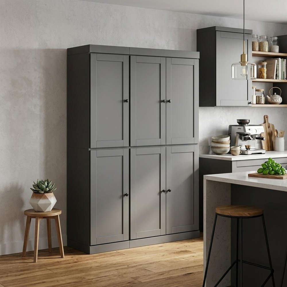 Gray Solid Wood 8 Pantry or Storage Closet - 72-inch