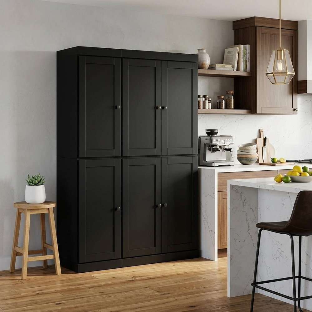 Black Solid Wood 8 Pantry or Storage Closet - 72-inch
