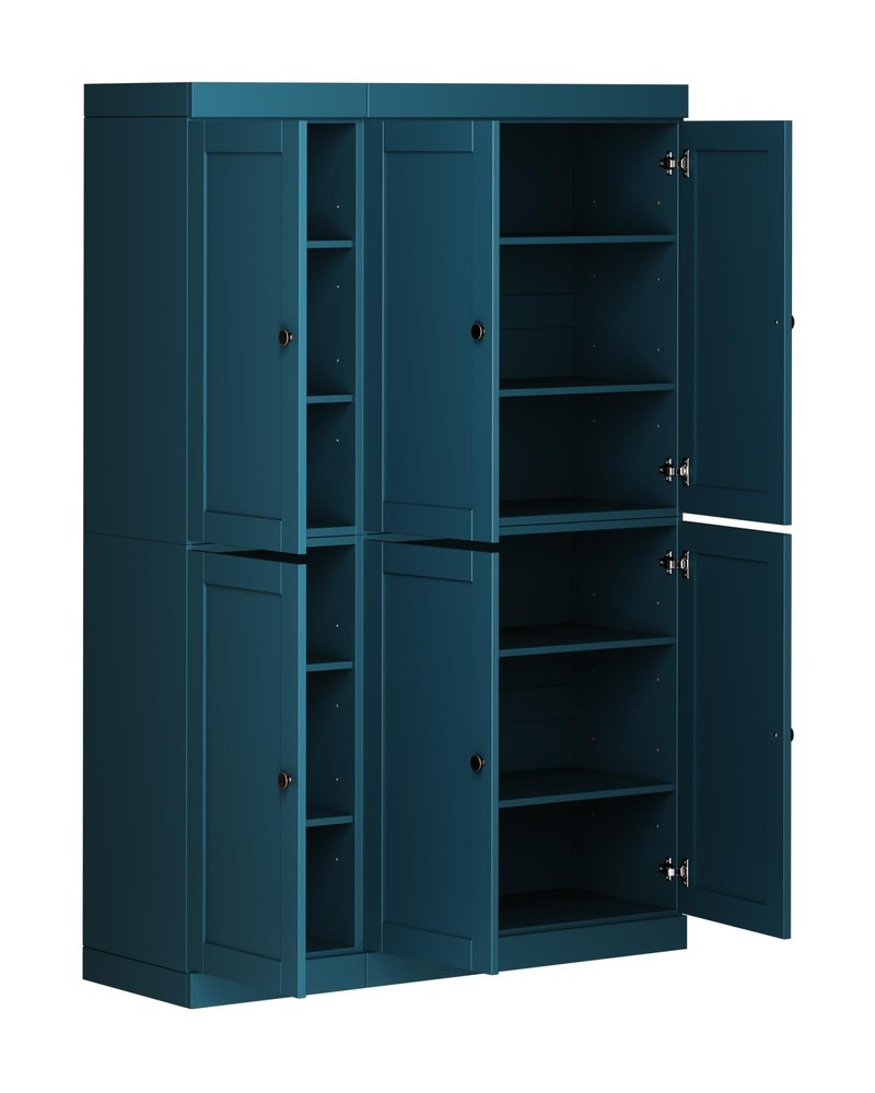 Teal Blue Solid Wood 8 Pantry or Storage Closet - 72-inch
