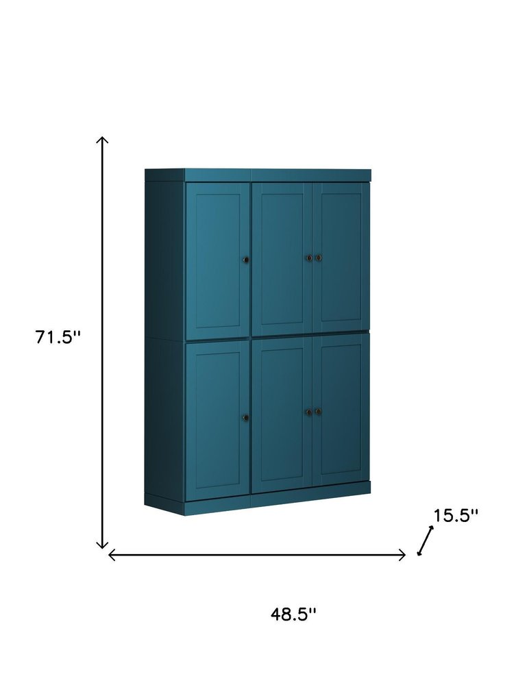 Teal Blue Solid Wood 8 Pantry or Storage Closet - 72-inch