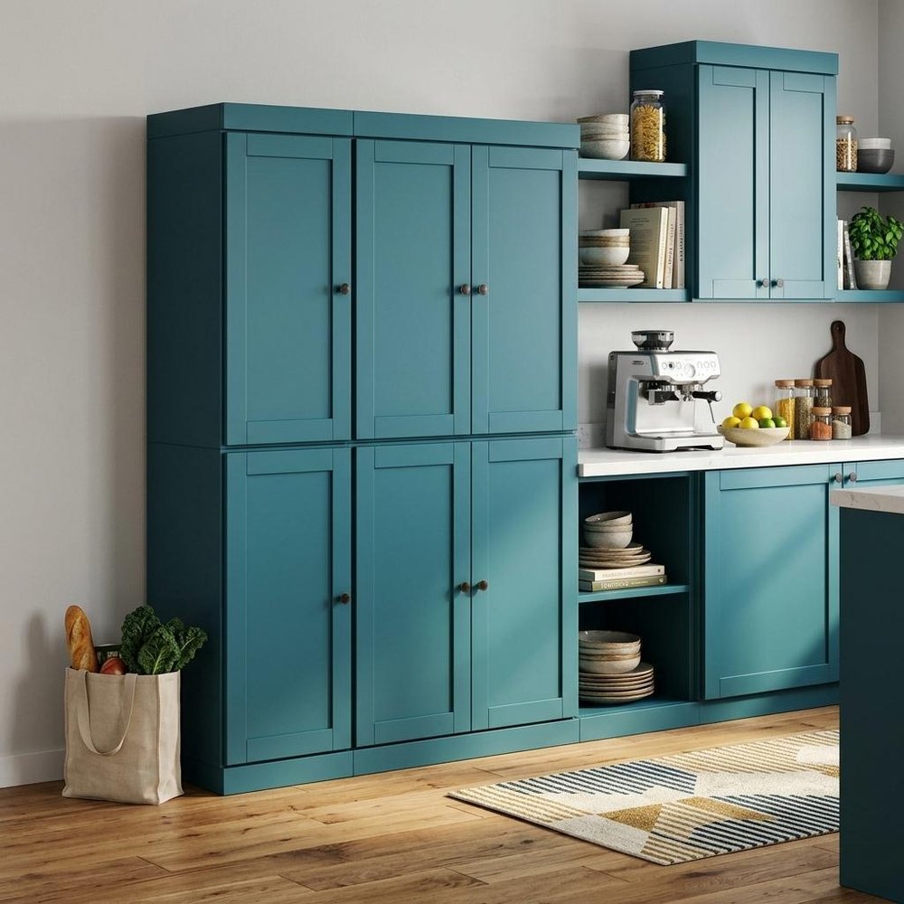 Teal Blue Solid Wood 8 Pantry or Storage Closet - 72-inch