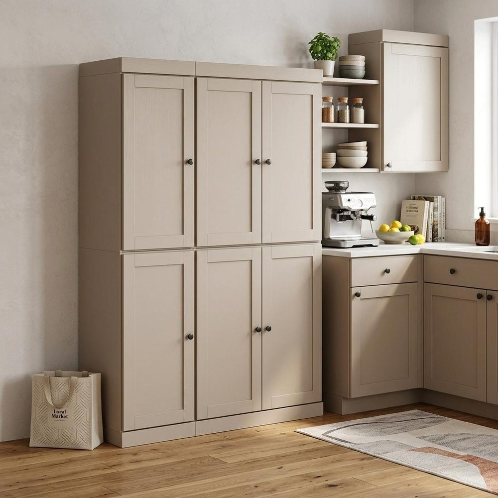Beige Solid Wood 8 Pantry or Storage Closet - 72-inch