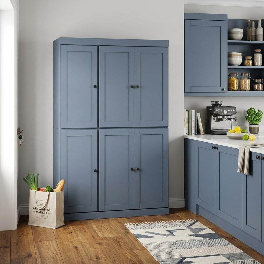 French Blue Solid Wood 8 Pantry or Storage Closet - 72-inch
